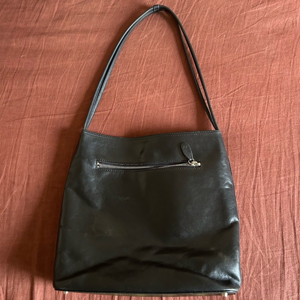Monsac Black Leather Shoulder Bag